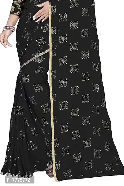 REDFISH Women's Woven Pure Chiffon Saree With Blouse Piece (New Boxx_Black_Black)-thumb4