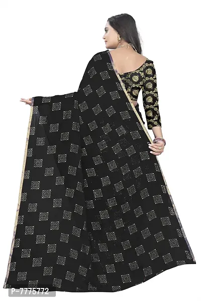 REDFISH Women's Woven Pure Chiffon Saree With Blouse Piece (New Boxx_Black_Black)-thumb3