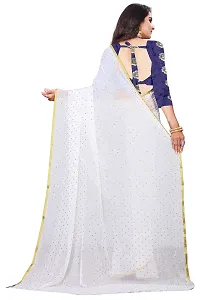 REDFISH Women's Woven Pure Chiffon Saree With Blouse Piece (NEW STAR WHITE_White)-thumb3