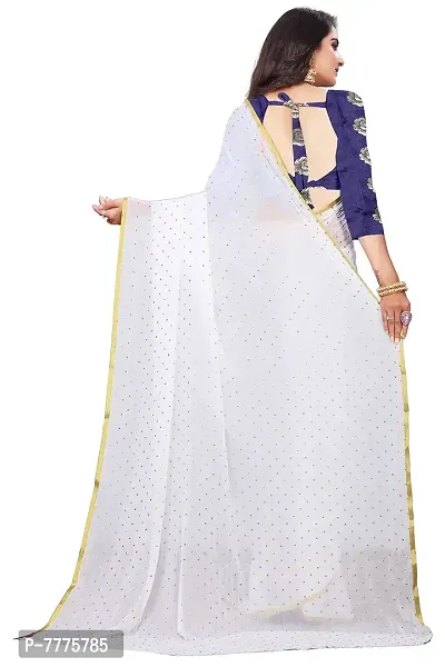 REDFISH Women's Woven Pure Chiffon Saree With Blouse Piece (NEW STAR WHITE_White)-thumb4