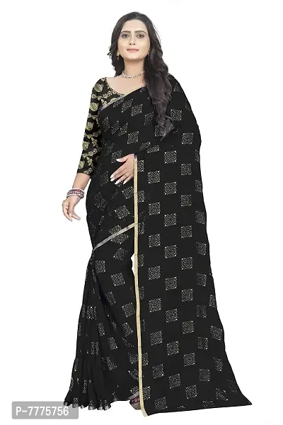 Black Coloured Pure Chiffon Fabric Embellished Saree With Blouse Piece For Women-thumb0