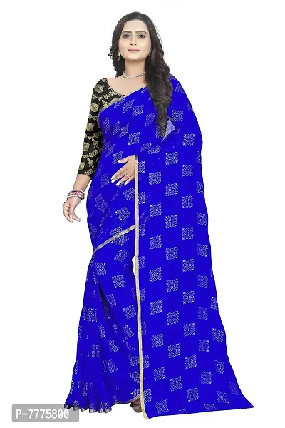 Pure Chiffon Fabric Embellished Saree With Blouse Piece For Women(Royal)
