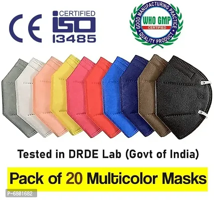 AmazerCare N95 Disposable MULTICOLOR 5 layers Face Mask (Pack of 20, Regular Size) CE certified  ISO 13485