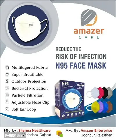AmazerCare N95 Disposable MULTICOLOR 5 layers Face Mask (Pack of 20, Regular Size) CE certified  ISO 13485-thumb5