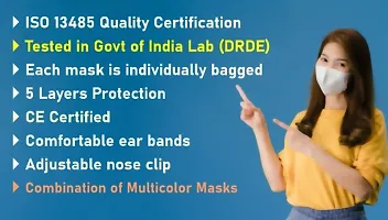 AmazerCare N95 Disposable MULTICOLOR 5 layers Face Mask (Pack of 10, Regular Size) CE certified  ISO 13485-thumb2