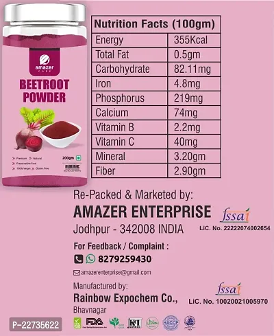AmazerCare Amla  Beetroot Powder Combo (Dehydrated, 200gm Jar each) - Super Detox  Immune Booster Combo, Pure  Natural For Eating  Drink, For Healthy Liver, Full of Nutrients-thumb3