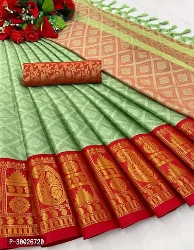 Elegant Red Cotton Silk Solid Saree With Blouse Piece For Women-thumb0