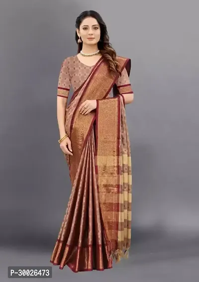 Elegant Coffee Cotton Silk Solid Saree With Blouse Piece For Women-thumb0