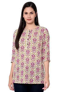 SIDDHANAM Women Causal Floral Print 3/4 Sleeve Button Down Round Neck Blue Red Cotton Top-thumb1