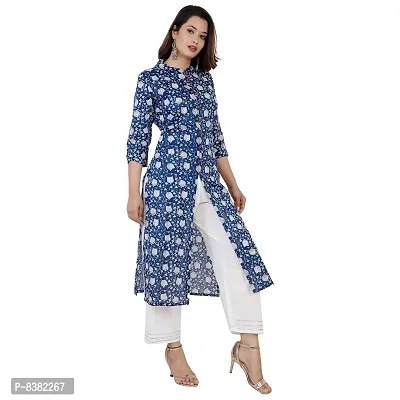 SIDDHANAM Blue Printed Cotton Straight Kurta with Plazzao Set-thumb3