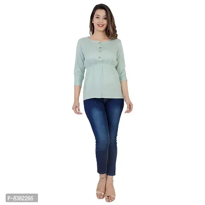 SIDDHANAM Turquoise Soild Rayon Slub Casual wear top-thumb3