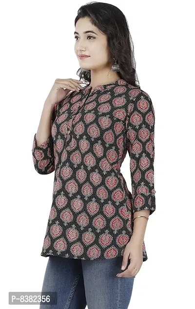 SIDDHANAM Trendy Cotton Printed Katha Black Red Casual wear top-thumb3