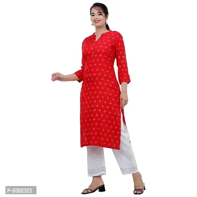 SIDDHANAM Women Gold Print Red Festive Rayon Straight Kurta-thumb5