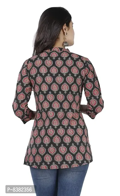 SIDDHANAM Trendy Cotton Printed Katha Black Red Casual wear top-thumb2