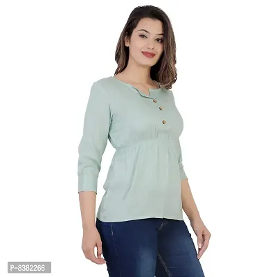 SIDDHANAM Turquoise Soild Rayon Slub Casual wear top-thumb5