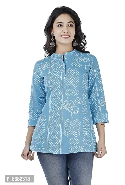 SIDDHANAM Trendy Cotton Printed Blue Casual wear top