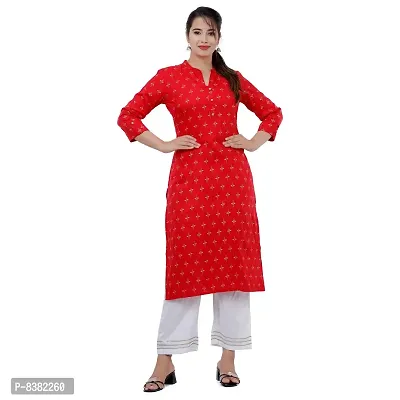 SIDDHANAM Women Gold Print Red Festive Rayon Straight Kurta-thumb2