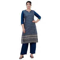 SIDDHANAM Women Gold Print Festive Blue Rayon Straight Kurta-thumb1