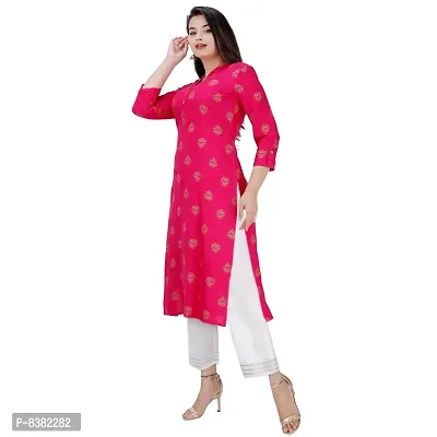 SIDDHANAM Women Floral Printed Rayon Pink Straight Kurta-thumb4