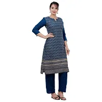 SIDDHANAM Women Gold Print Festive Blue Rayon Straight Kurta-thumb4