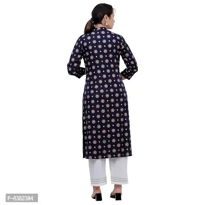 SIDDHANAM Women Gold Print Dark Blue Festive Rayon Straight Kurta-thumb3