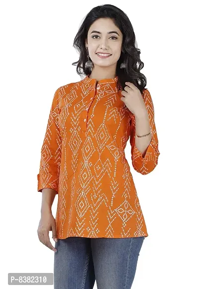 SIDDHANAM Trendy Cotton Printed Orange Casual wear top