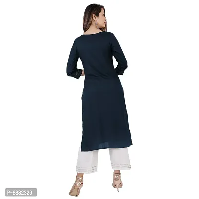 SIDDHANAM Solid Embroidery Work Straight Blue Festive Kurta-thumb3