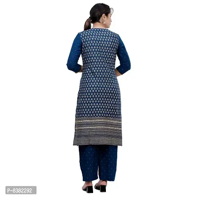 SIDDHANAM Women Gold Print Festive Blue Rayon Straight Kurta-thumb3