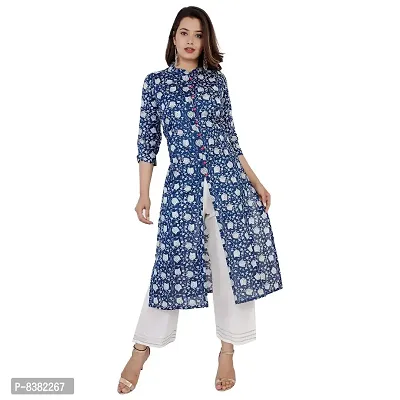 SIDDHANAM Blue Printed Cotton Straight Kurta with Plazzao Set-thumb0