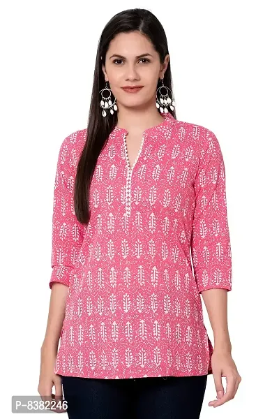 SIDDHANAM Women Causal Trendy and Stylish Traditional Floral Print 3/4 Sleeve V Neck Light Green and Pink Cotton Top