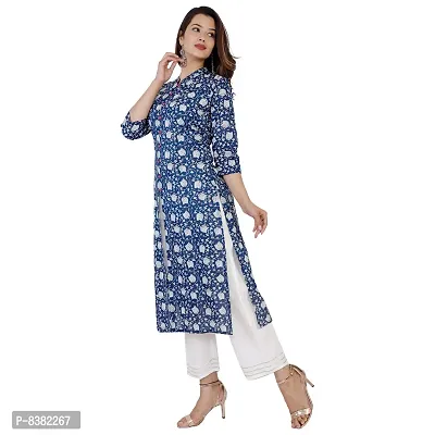 SIDDHANAM Blue Printed Cotton Straight Kurta with Plazzao Set-thumb4