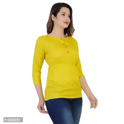 SIDDHANAM Yellow Soild Rayon Slub Casual wear top-thumb4