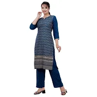 SIDDHANAM Women Gold Print Festive Blue Rayon Straight Kurta-thumb3