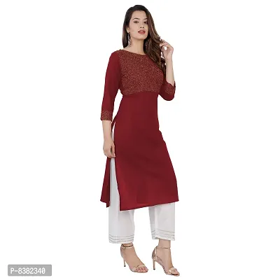 SIDDHANAM Solid Embroidery Work Straight Maroon Festive Kurta-thumb5