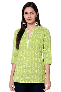 SIDDHANAM Women Causal Trendy and Stylish Traditional Floral Print 3/4 Sleeve V Neck Light Green and Pink Cotton Top-thumb4