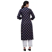 SIDDHANAM Women Gold Print Dark Blue Festive Rayon Straight Kurta-thumb2