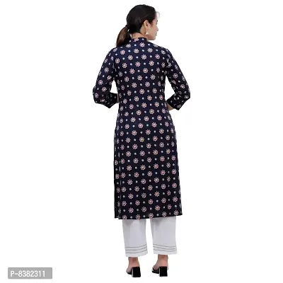 SIDDHANAM Women Gold Print Dark Blue Festive Rayon Straight Kurta-thumb3