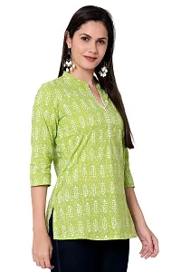 SIDDHANAM Women Causal Trendy and Stylish Traditional Floral Print 3/4 Sleeve V Neck Light Green and Pink Cotton Top-thumb3