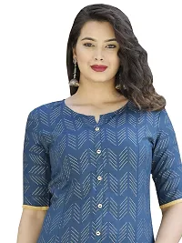 SIDDHANAM Women Line Gold Print Straight Rayon Blue Half Sleeves Kurta-thumb4