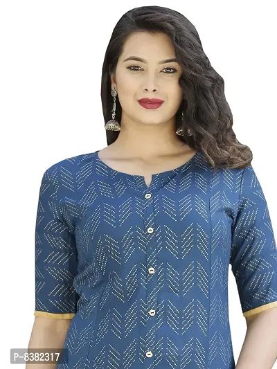 SIDDHANAM Women Line Gold Print Straight Rayon Blue Half Sleeves Kurta-thumb5