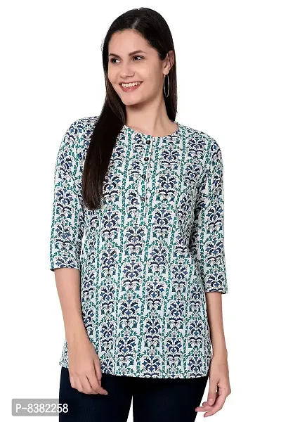 SIDDHANAM Women Causal Floral Print 3/4 Sleeve Button Down Round Neck Blue Red Cotton Top