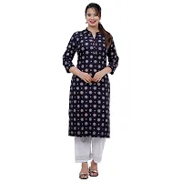 SIDDHANAM Women Gold Print Dark Blue Festive Rayon Straight Kurta-thumb1