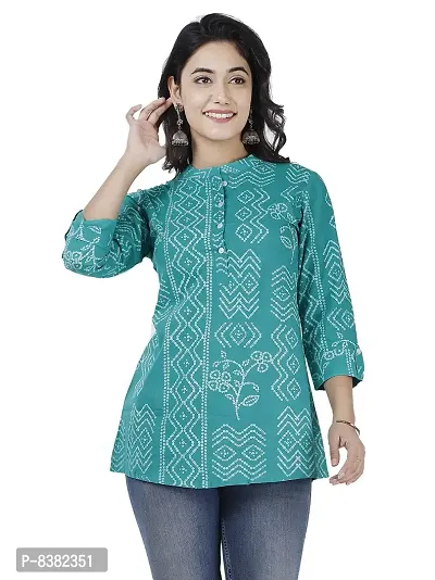 SIDDHANAM Trendy Cotton Printed Green Casual wear top