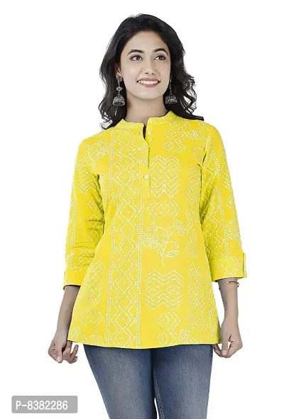 SIDDHANAM Women and Girl Trendy and Stylish Cotton Yellow Printed Floral Top