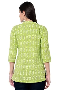 SIDDHANAM Women Causal Trendy and Stylish Traditional Floral Print 3/4 Sleeve V Neck Light Green and Pink Cotton Top-thumb5