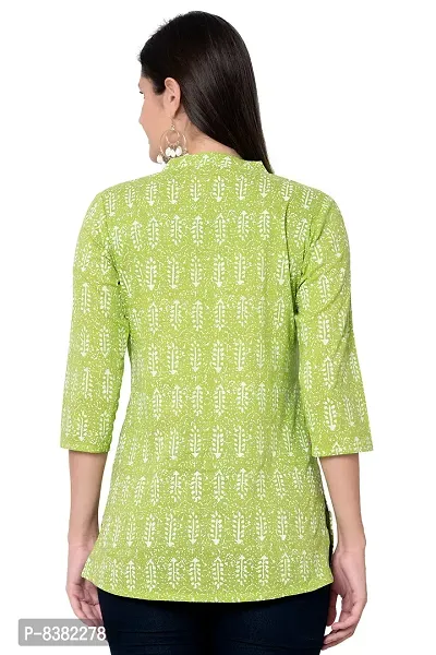 SIDDHANAM Women Causal Trendy and Stylish Traditional Floral Print 3/4 Sleeve V Neck Light Green and Pink Cotton Top-thumb6