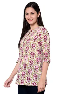 SIDDHANAM Women Causal Floral Print 3/4 Sleeve Button Down Round Neck Blue Red Cotton Top-thumb4