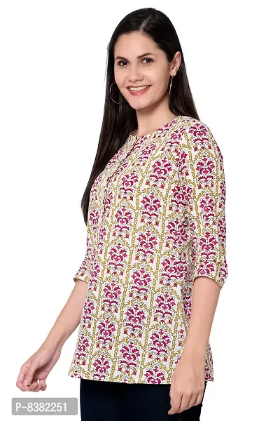 SIDDHANAM Women Causal Floral Print 3/4 Sleeve Button Down Round Neck Blue Red Cotton Top-thumb5