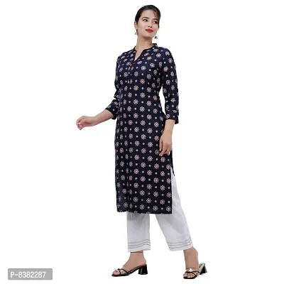 SIDDHANAM Women Gold Print Dark Blue Festive Rayon Straight Kurta-thumb5