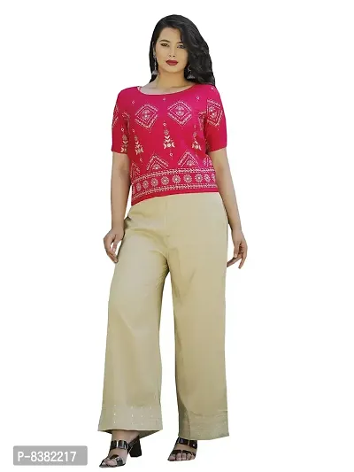 SIDDHANAM Women Causal Trendy and Stylish Traditional Gold Print Half Sleeve Round Neck Rayon Pink Top